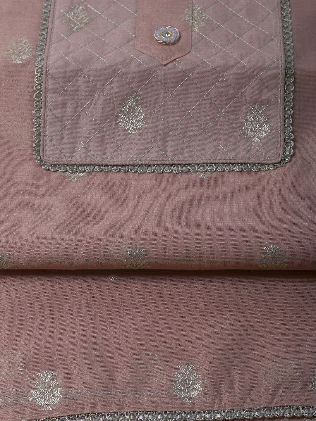 Zari Embroidered Chanderi Unstitched Suit With Dupatta