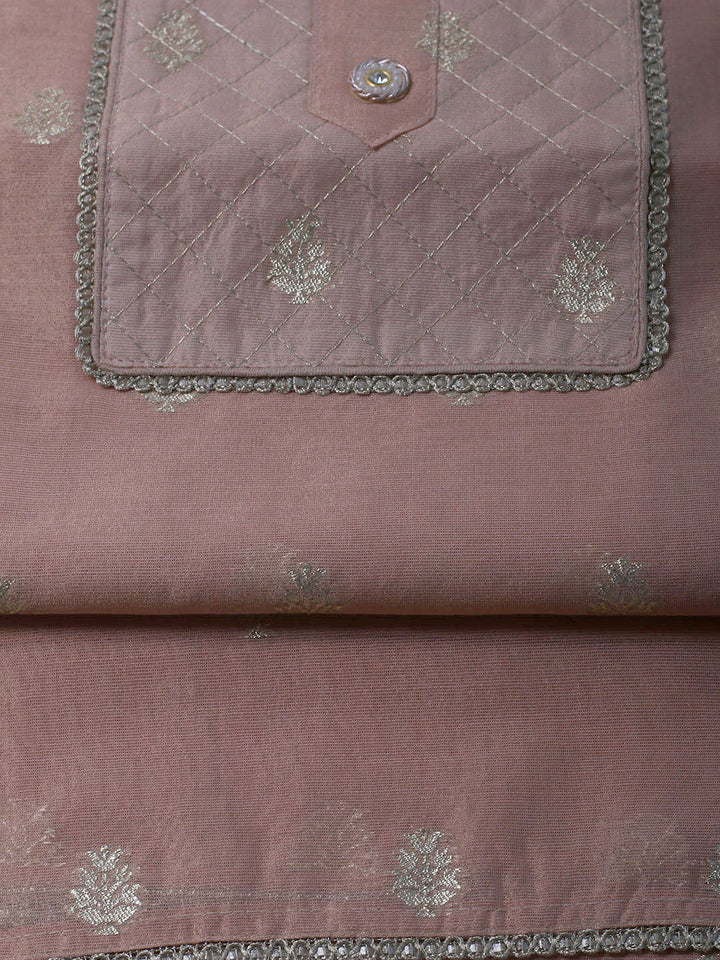 Zari Embroidered Chanderi Unstitched Suit With Dupatta
