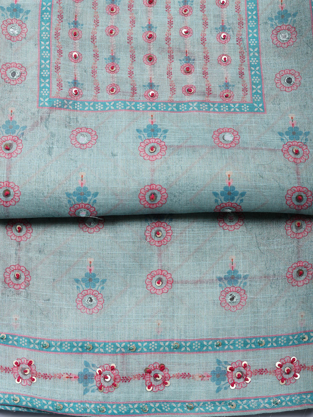 Embellished Tissue Unstitched Suit With Pant &amp; Dupatta