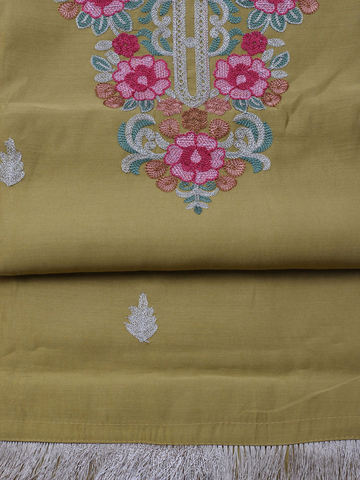Neck Embroidered Chanderi Unstitched Suit With Dupatta