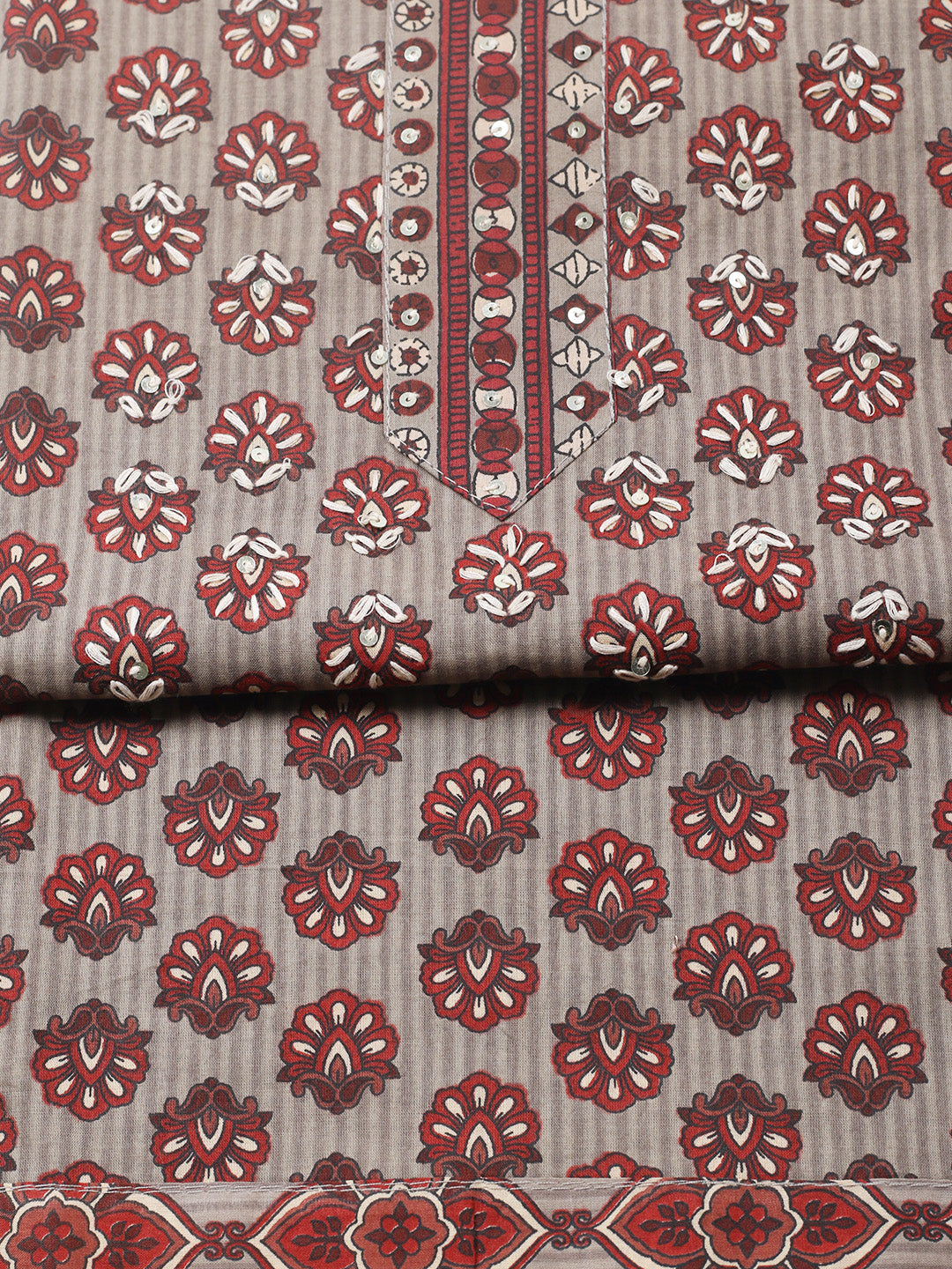Printed Cotton Blend Unstitched Suit With Pant &amp; Dupatta