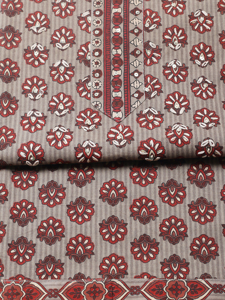Printed Cotton Blend Unstitched Suit With Pant &amp; Dupatta