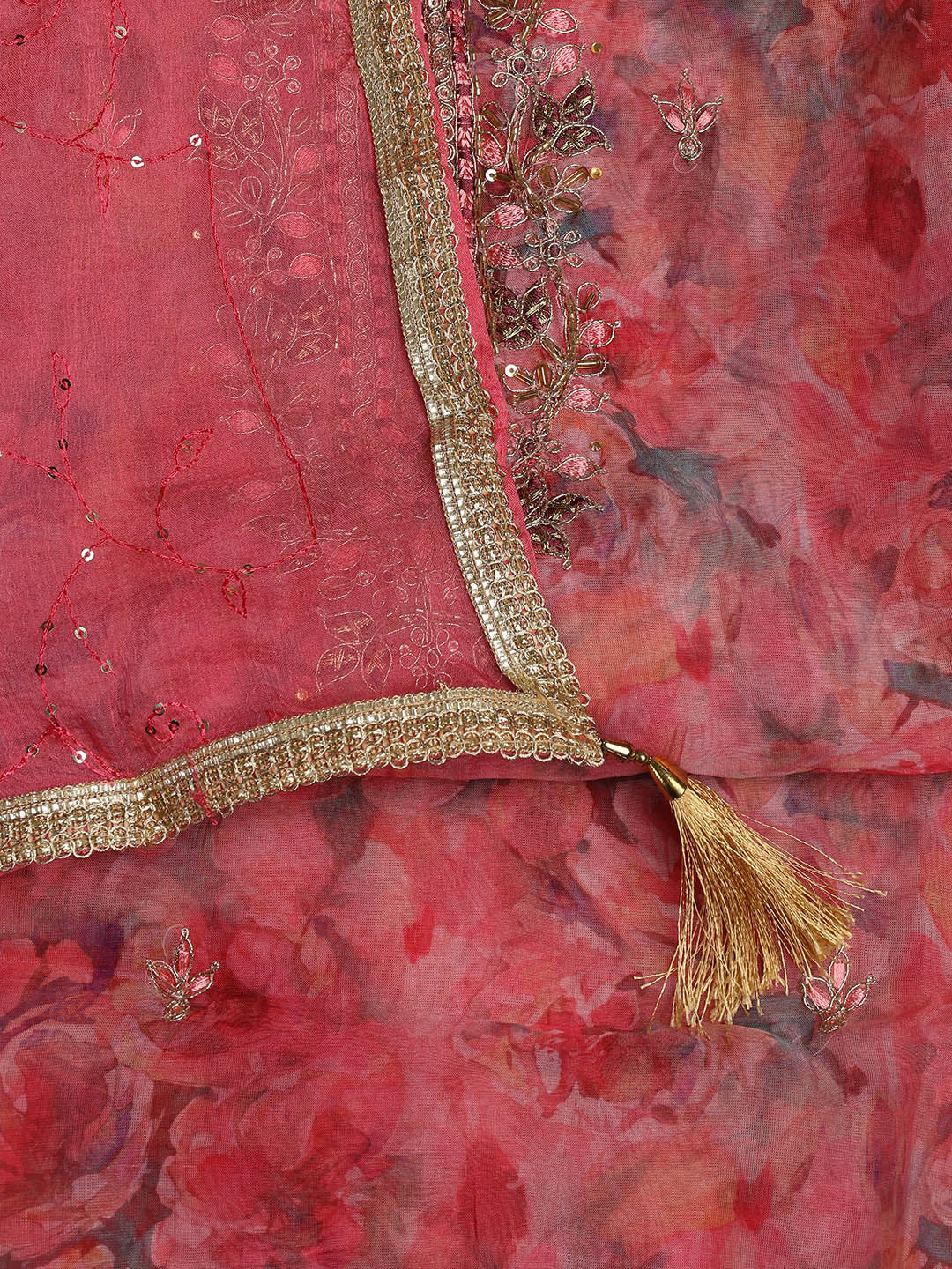 Neck Embroidered Organza Unstitched Suit With Dupatta