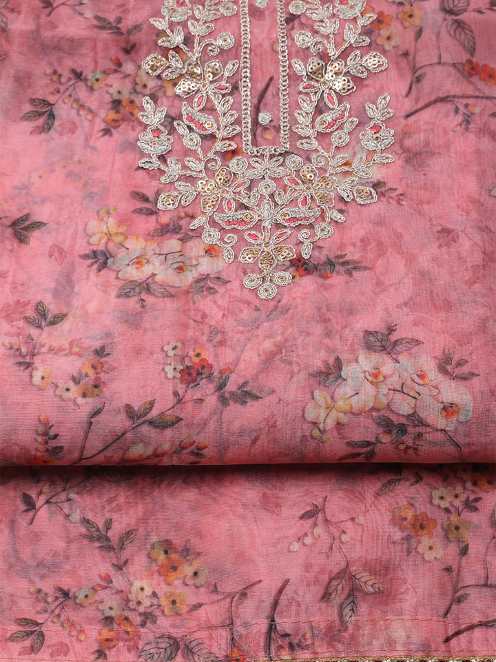 Neck Embroidered Organza Unstitched Suit With Dupatta