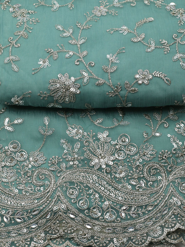 Embroidered Organza Unstitched Suit With Pant &amp; Dupatta