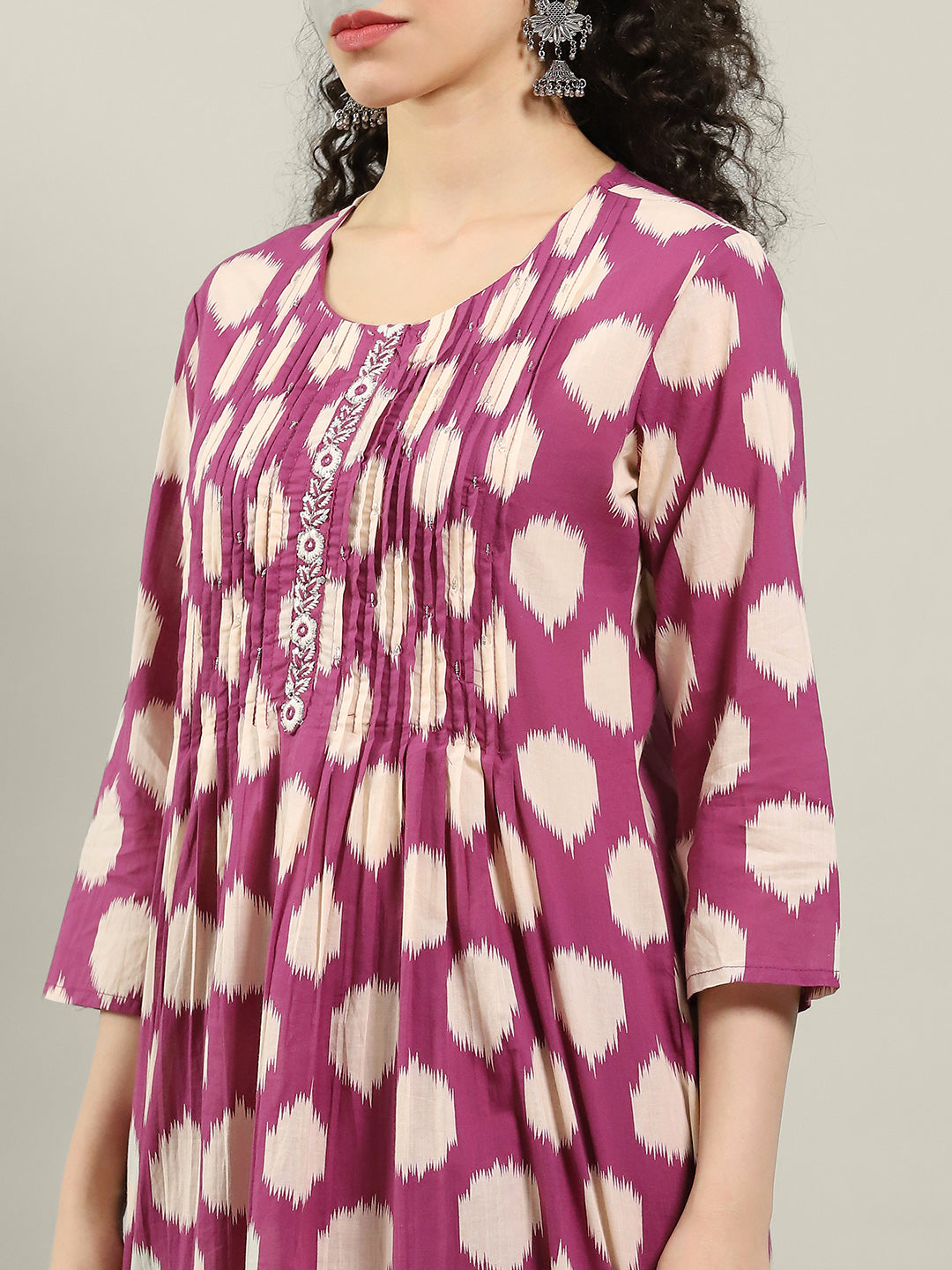Printed Cotton Blend Kurta With Pants & Dupatta