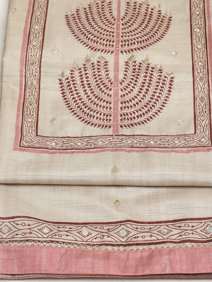 Embroidered Tussar Unstitched Suit With Dupatta