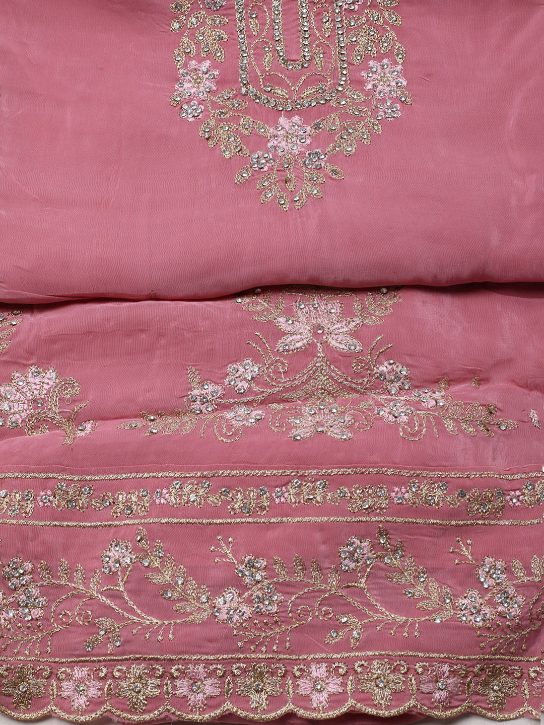 Embroidered Oraganza Unstitched Suit With Dupatta