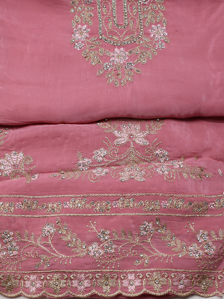 Embroidered Organza Unstitched Suit With Dupatta