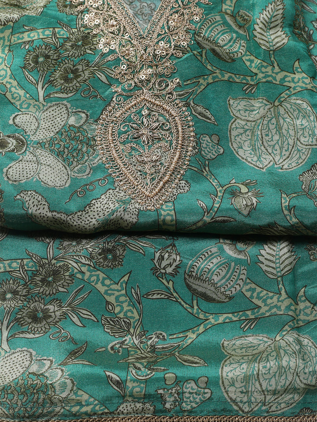 Embroidered Tissue Unstitched Kurta With Pant &amp; Dupatta