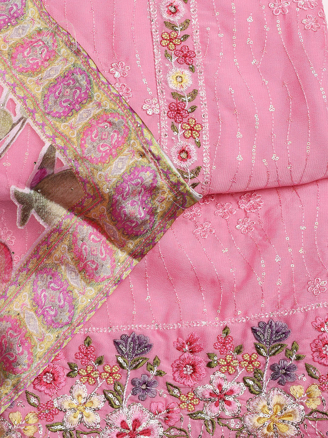 Embroidered Chinon Unstitched Suit With Dupatta