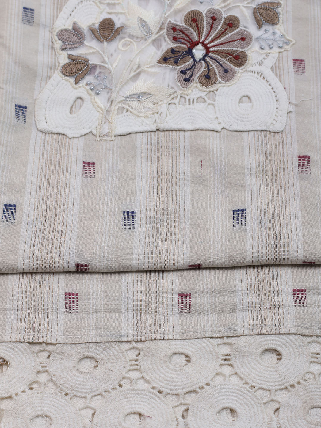 Patch Neck Cotton Blend Unstitched Suit With Dupatta