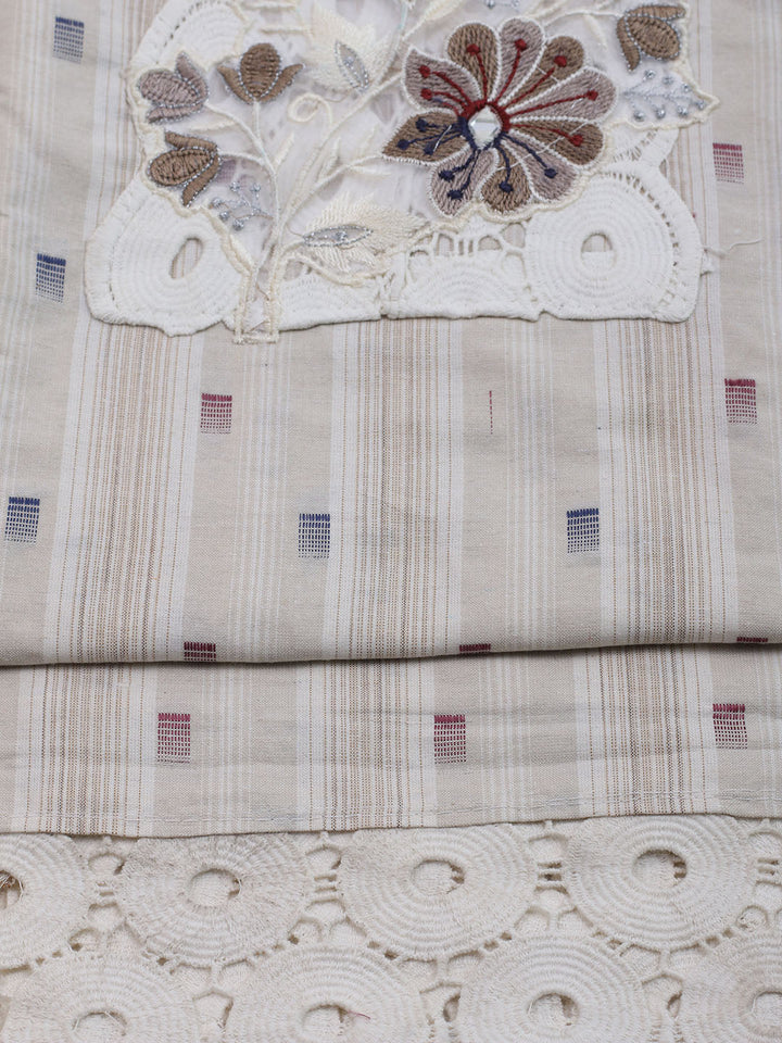 Patch Neck Cotton Blend Unstitched Suit With Dupatta