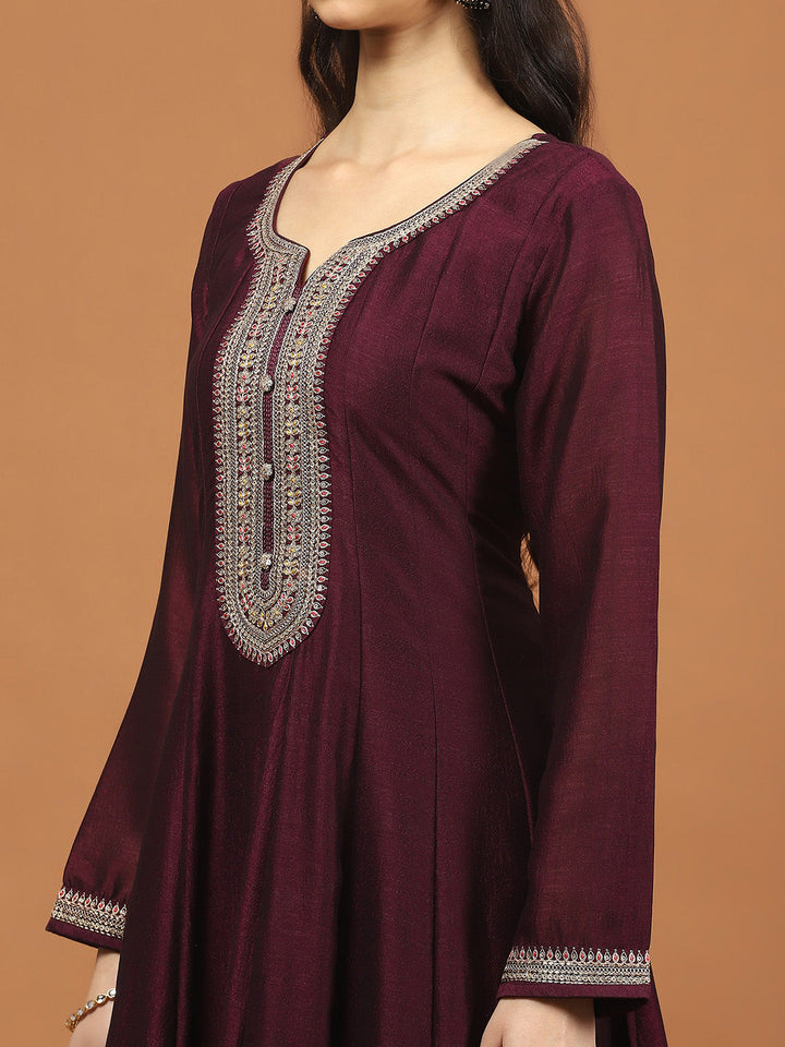 Zari Sequin Embroidery Art Silk Kurta With Pants &amp; Dupatta