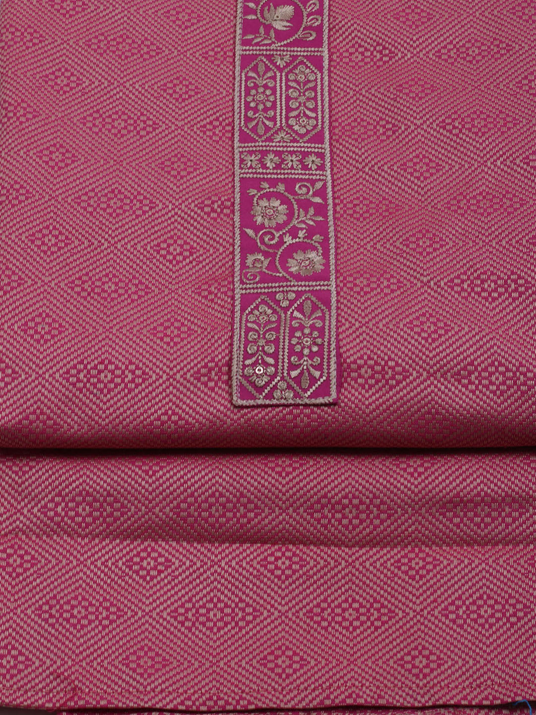 Patch Neck Art Silk Unstitched Suit With Dupatta