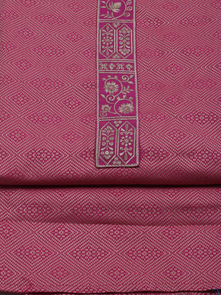 Patch Neck Art Silk Unstitched Suit With Dupatta