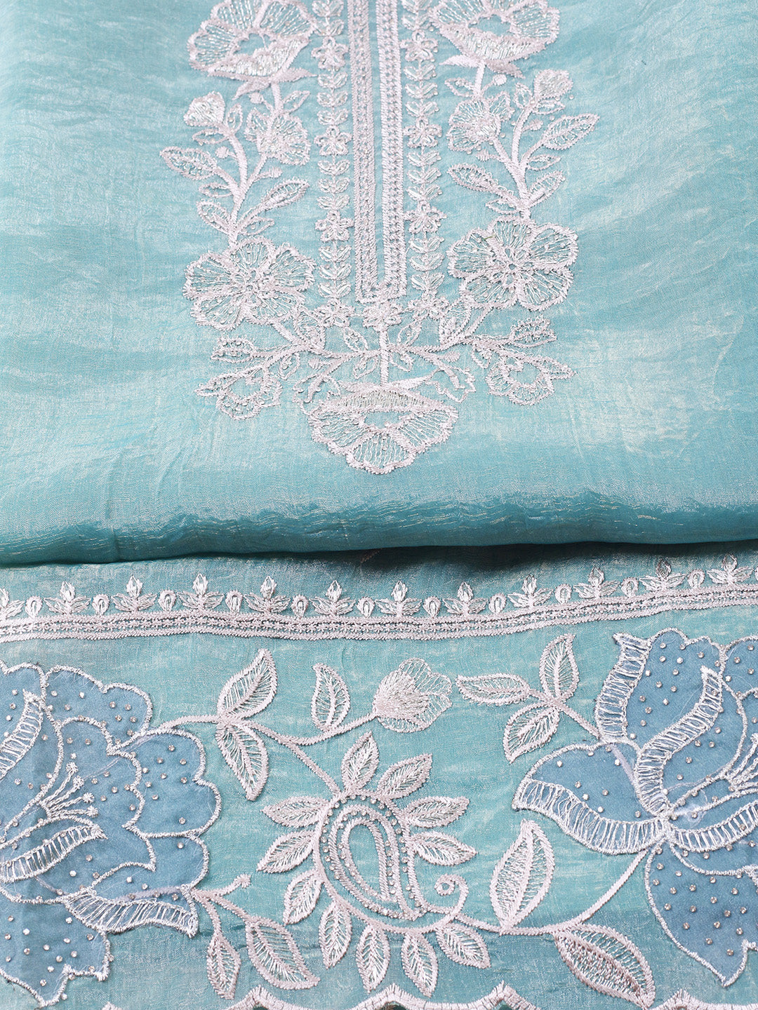 Embroidered Tissue Unstitched Suit With Pant &amp; Dupatta