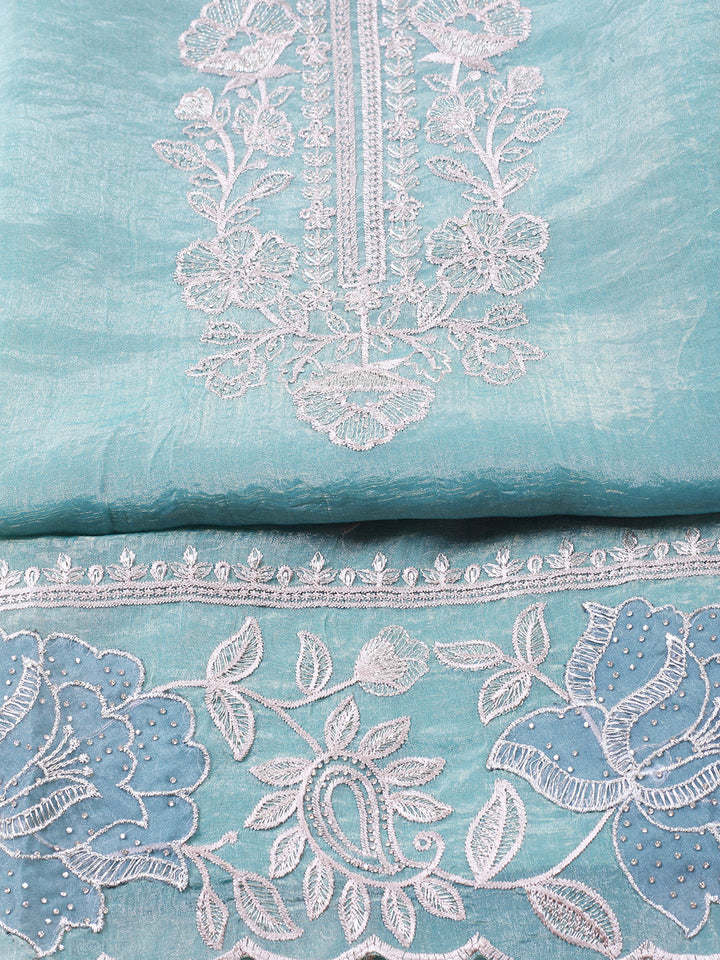 Embroidered Tissue Unstitched Suit With Pant &amp; Dupatta