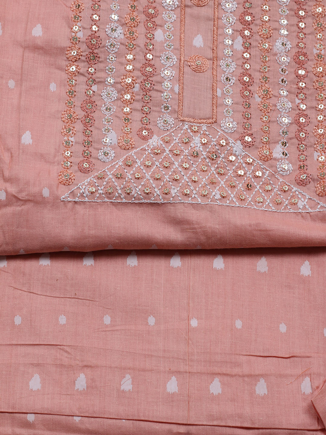Neck Embroidered Cotton Blend Unstitched Suit With Dupatta