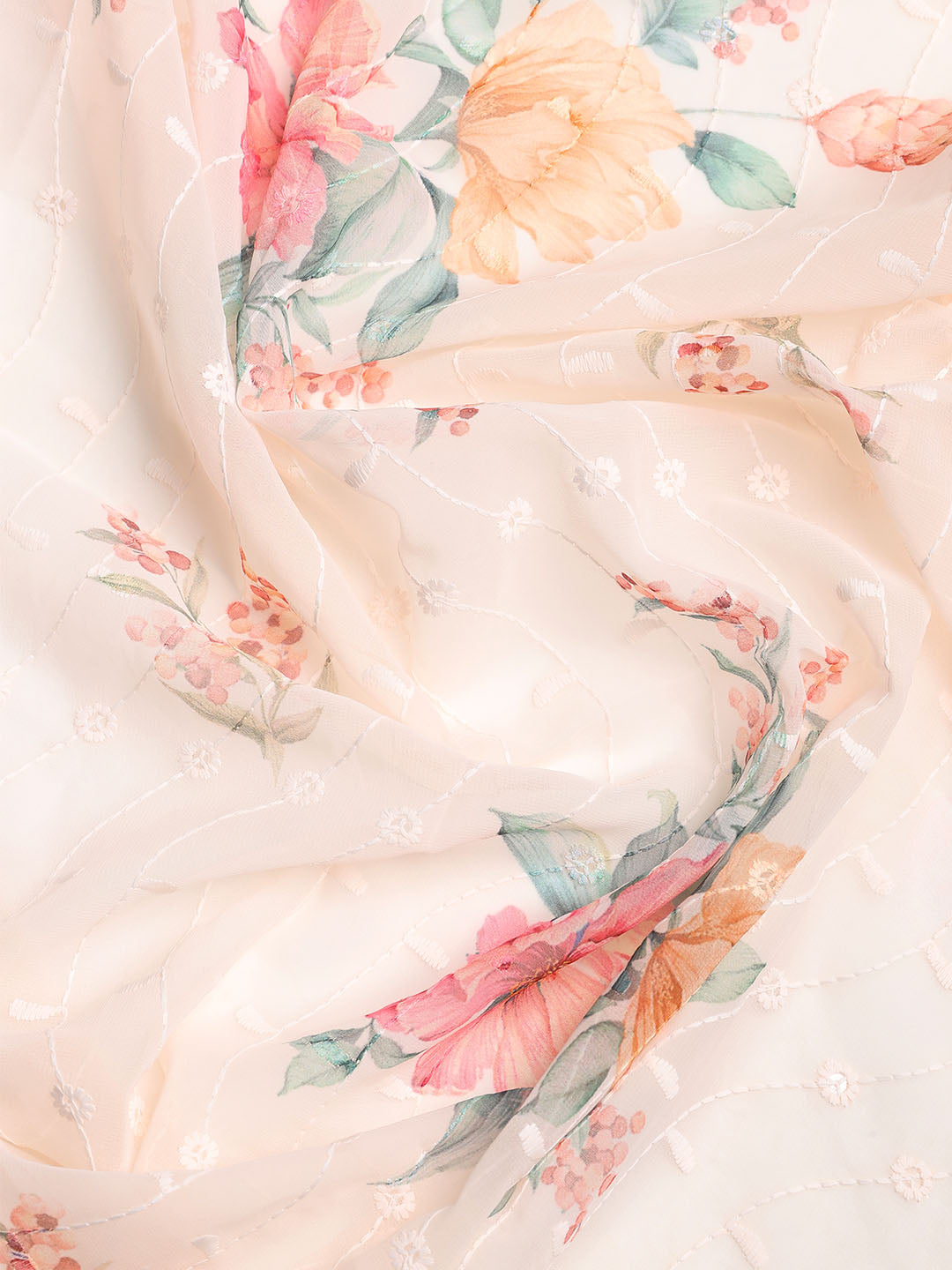 Chikan Work Georgette Unstitched Suit With Dupatta