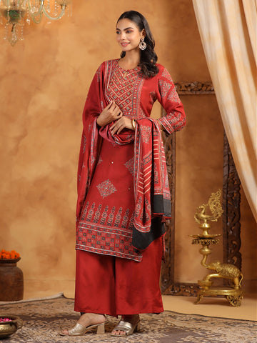 Printed Muslin Kurta With Pants & Dupatta