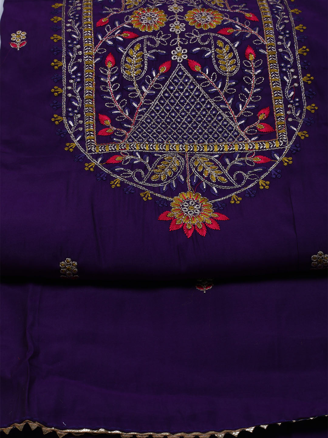 Embroidered Chanderi Unstitched Suit With Dupatta