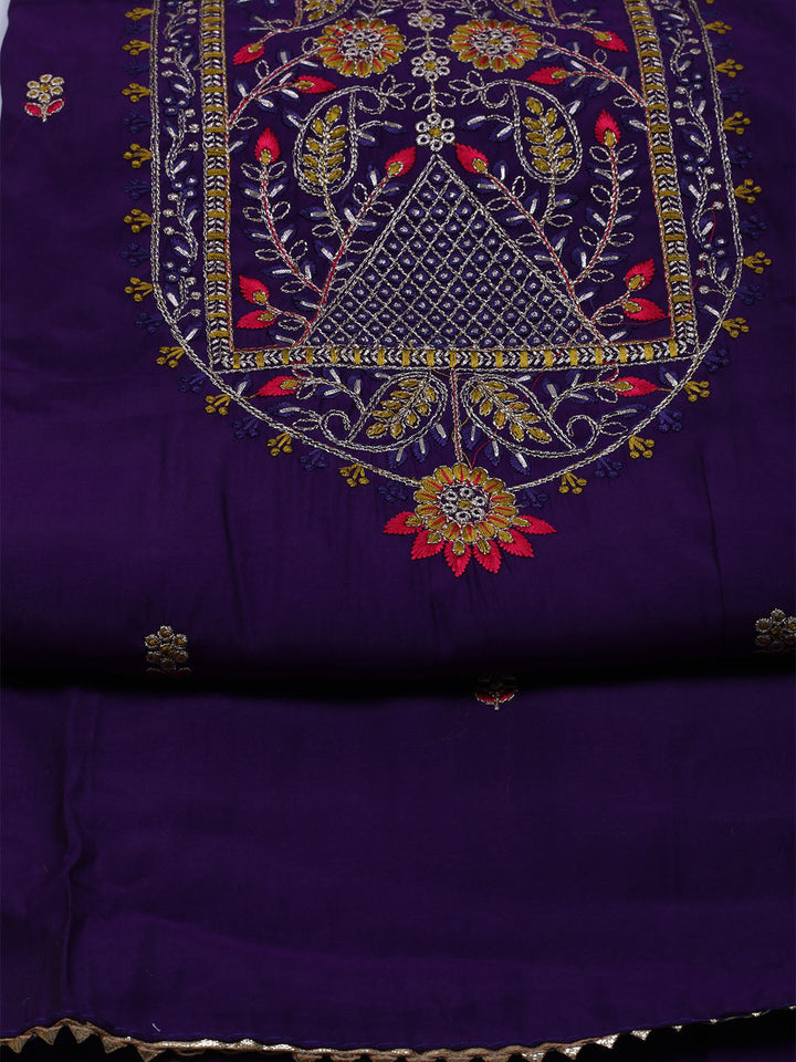 Embroidered Chanderi Unstitched Suit With Dupatta