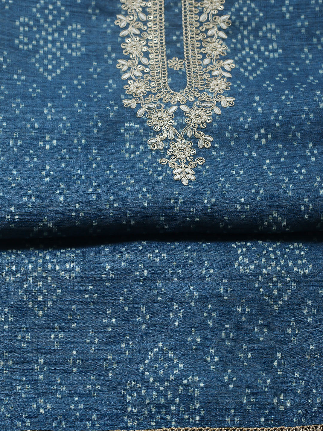 Embroidered Chanderi Unstitched Suit With Pant &amp; Dupatta