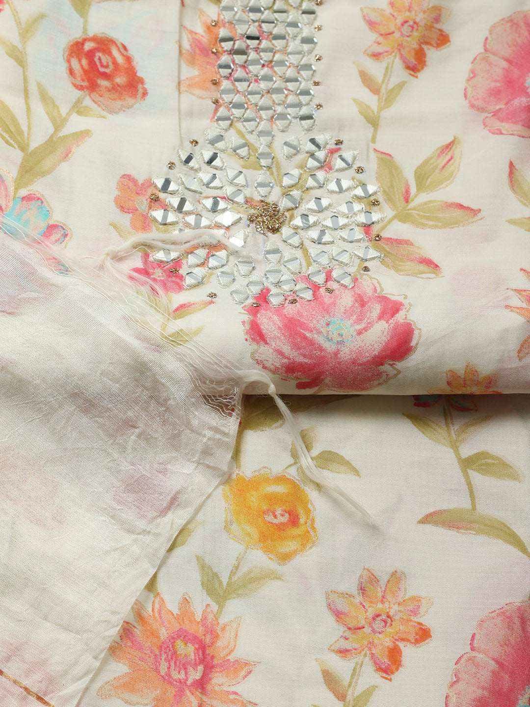 Embroidered Cotton Blend Unstitched Suit With Pant &amp; Dupatta
