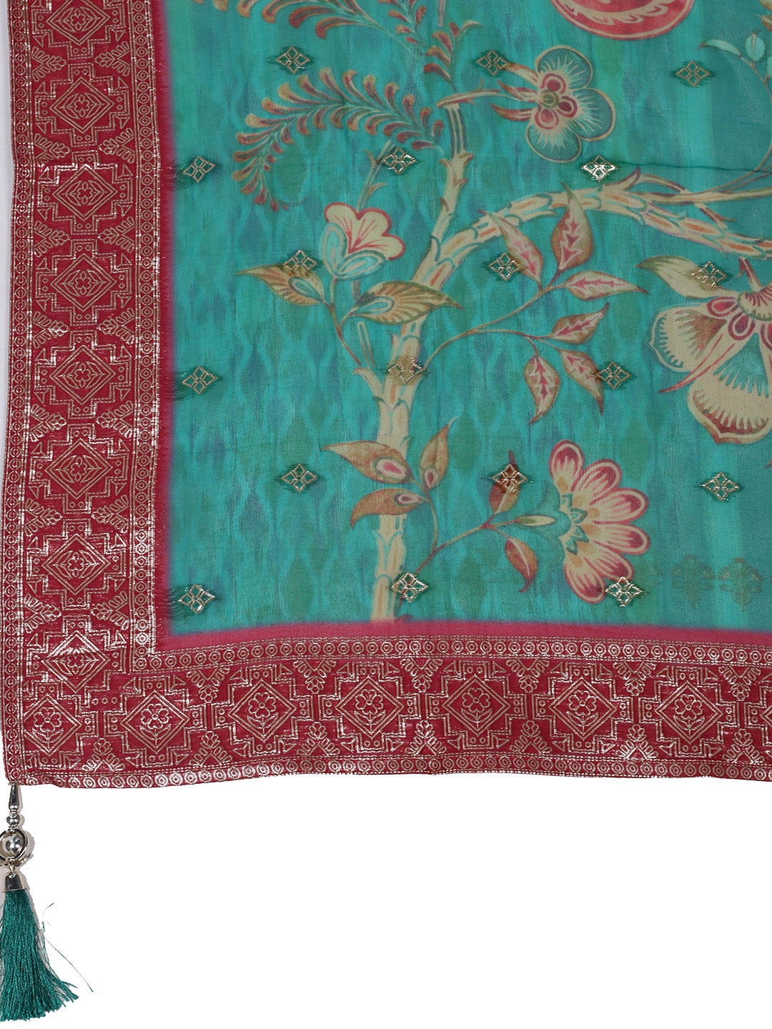 Bandhani Printed Organza Kurta With Pants &amp; Dupatta