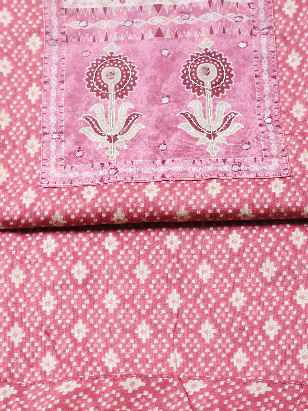 Printed Cotton Blend Unstitched Suit With Pant &amp; Dupatta
