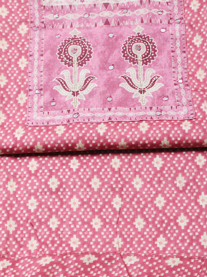 Printed Cotton Blend Unstitched Suit With Pant &amp; Dupatta