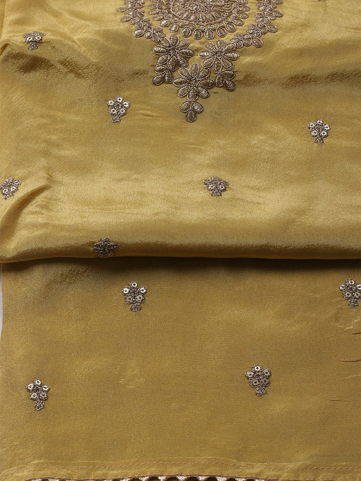 Embroidered Organza Unstitched Kurta With Pant &amp; Dupatta