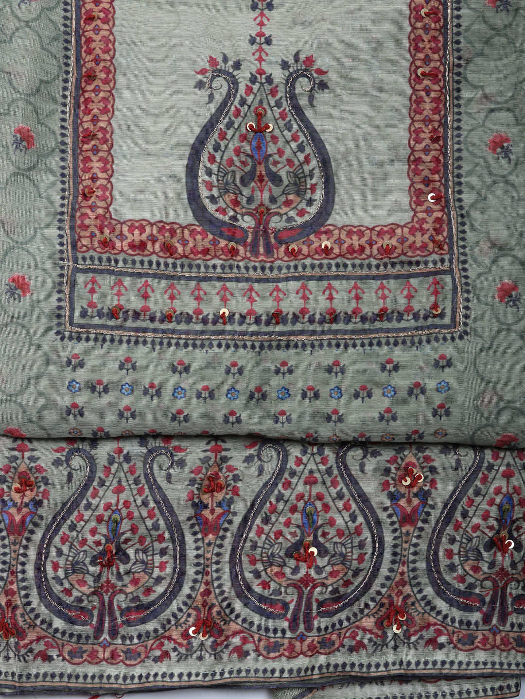 Embellished Chanderi Unstitched Suit With Pant &amp; Dupatta