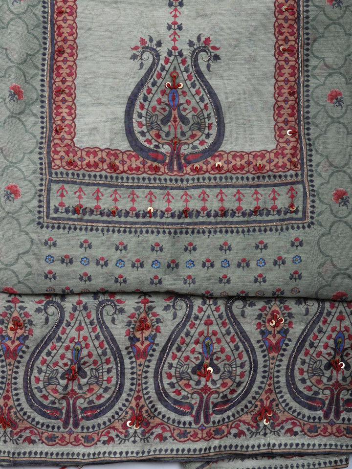 Embellished Chanderi Unstitched Suit With Pant &amp; Dupatta