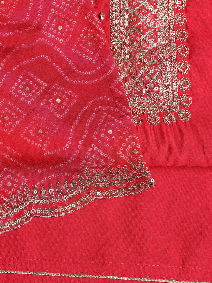 Embroidered Chanderi Unstitched Suit With Dupatta