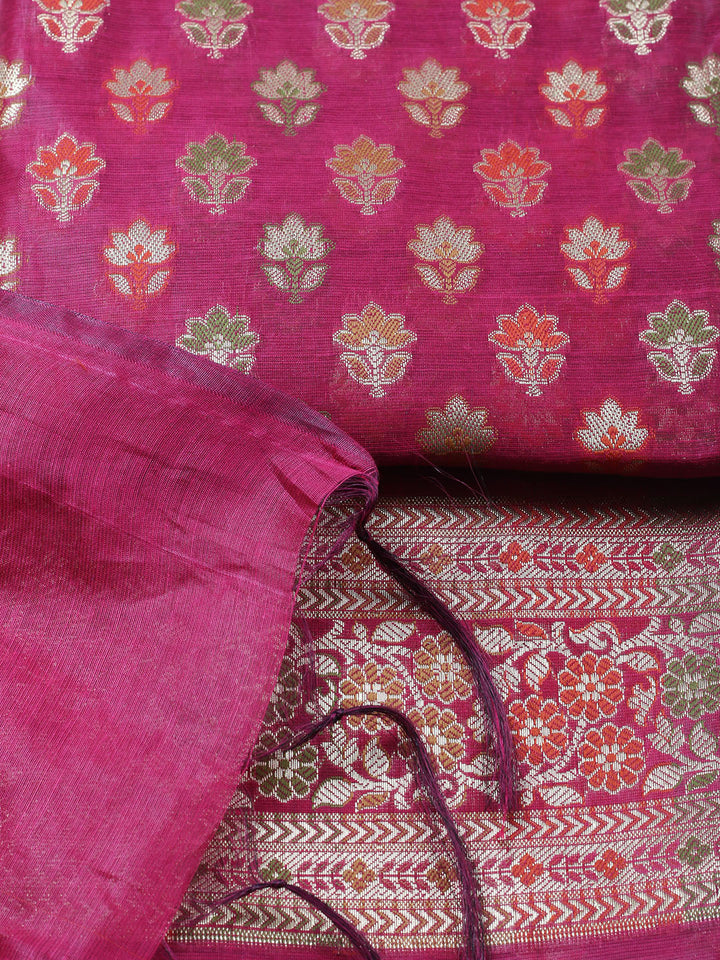 Banarasi Chanderi Unstitched Suit With Pant &amp; Dupatta