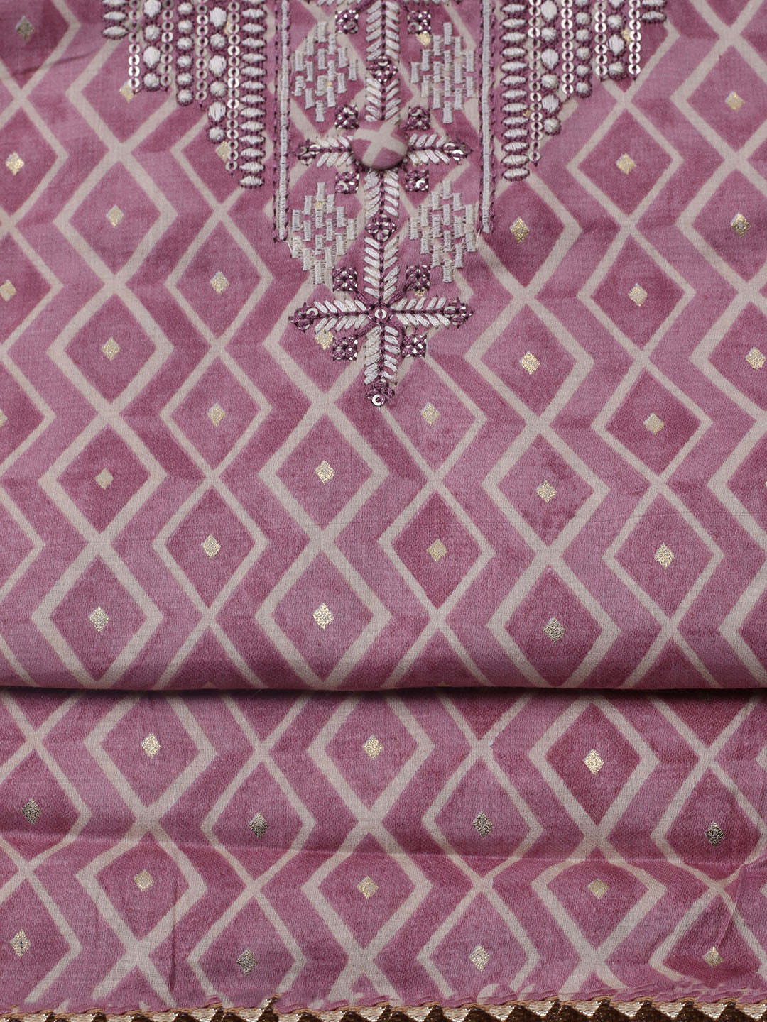 Printed Cotton Blend Unstitched Suit With Dupatta