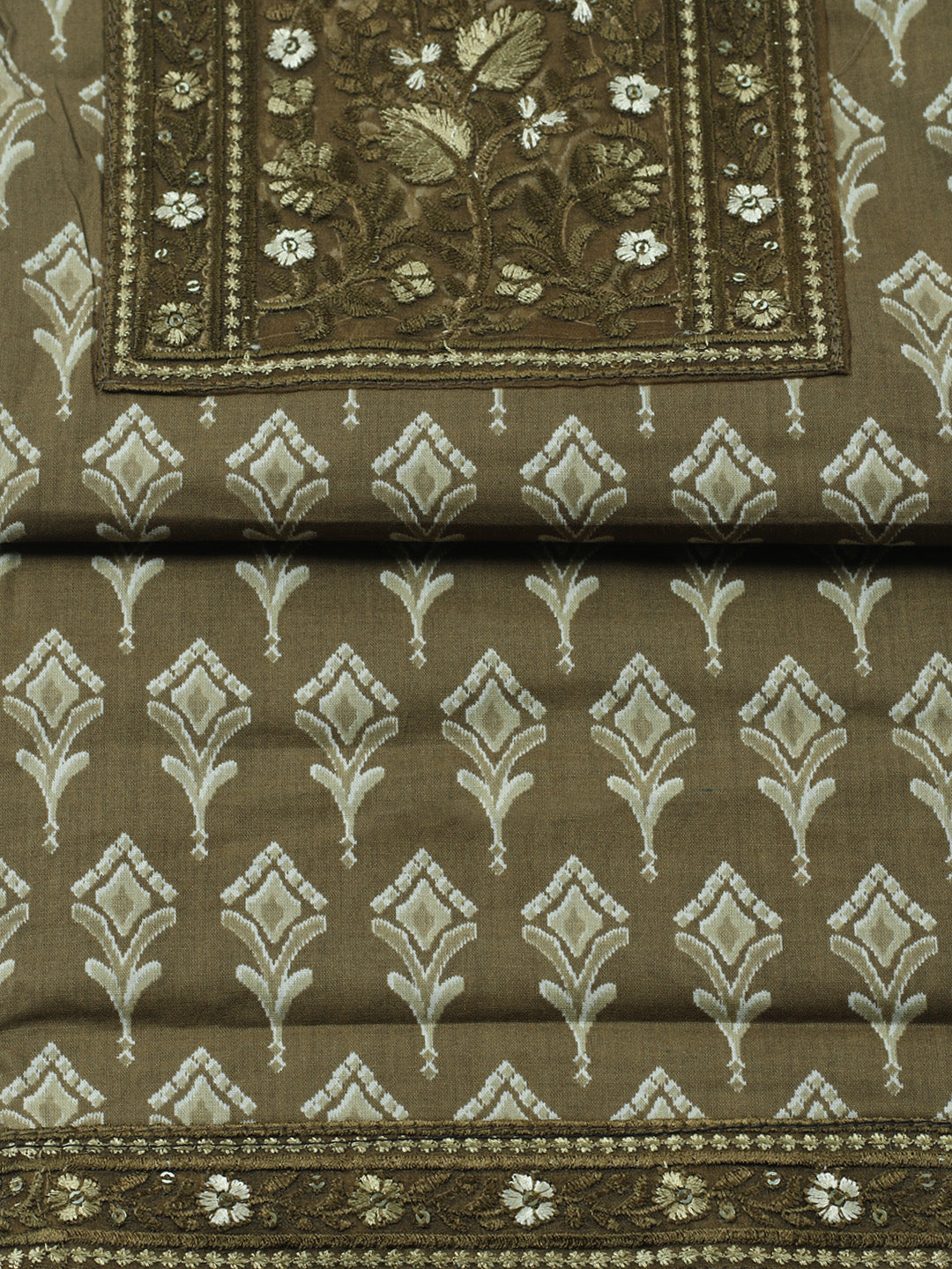 Printed Cotton Blend Unstitched Suit With Pant &amp; Dupatta