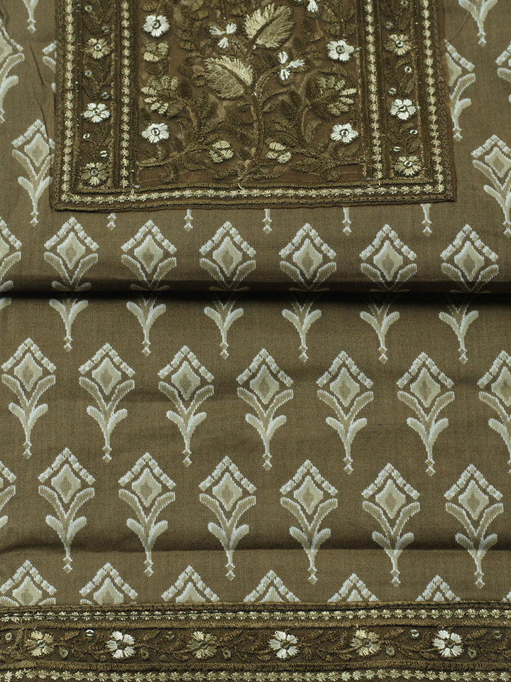 Printed Cotton Blend Unstitched Suit With Pant &amp; Dupatta