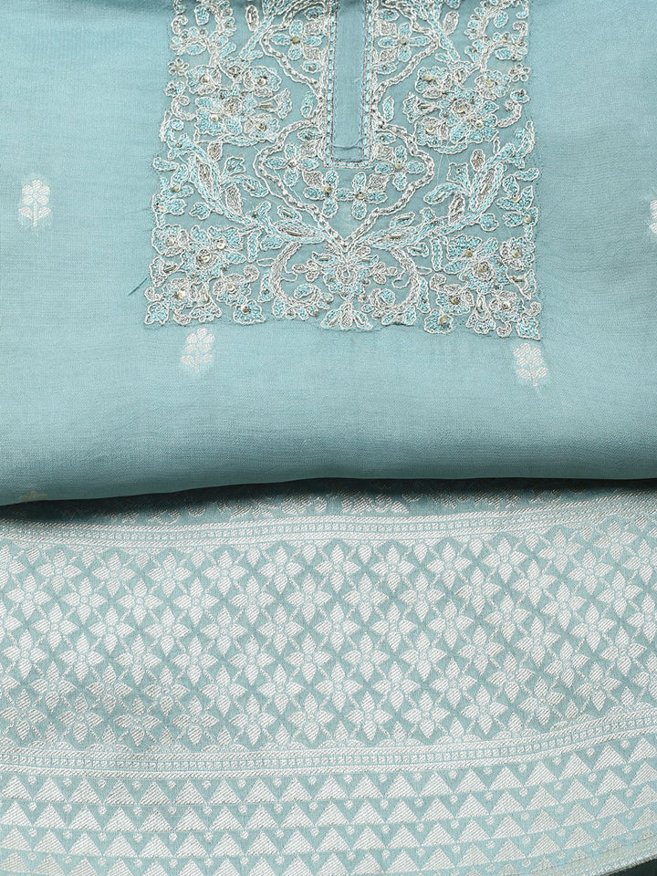 Embroidered Art Silk Unstitched Suit With Dupatta