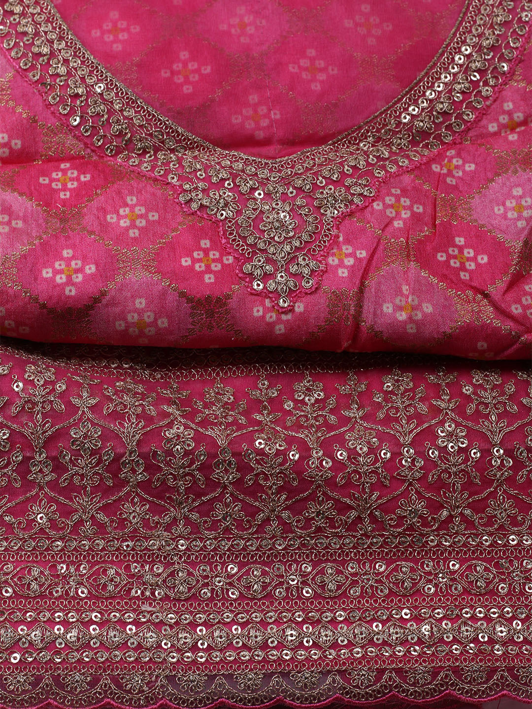 Embroidered Art Silk Unstitched Suit With Dupatta