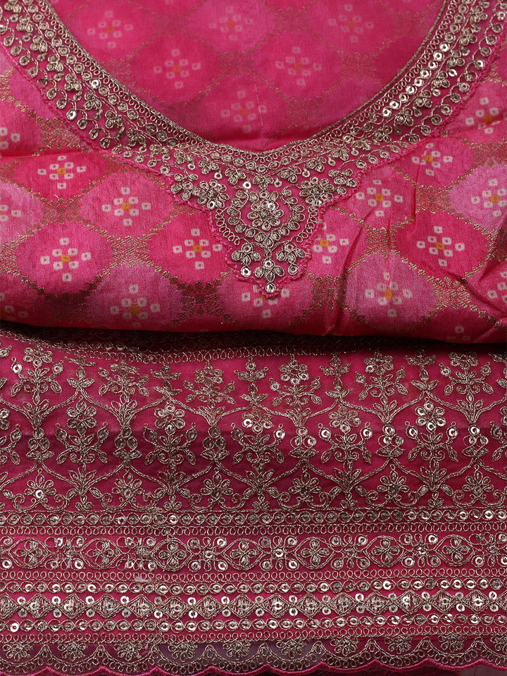 Embroidered Art Silk Unstitched Suit With Dupatta