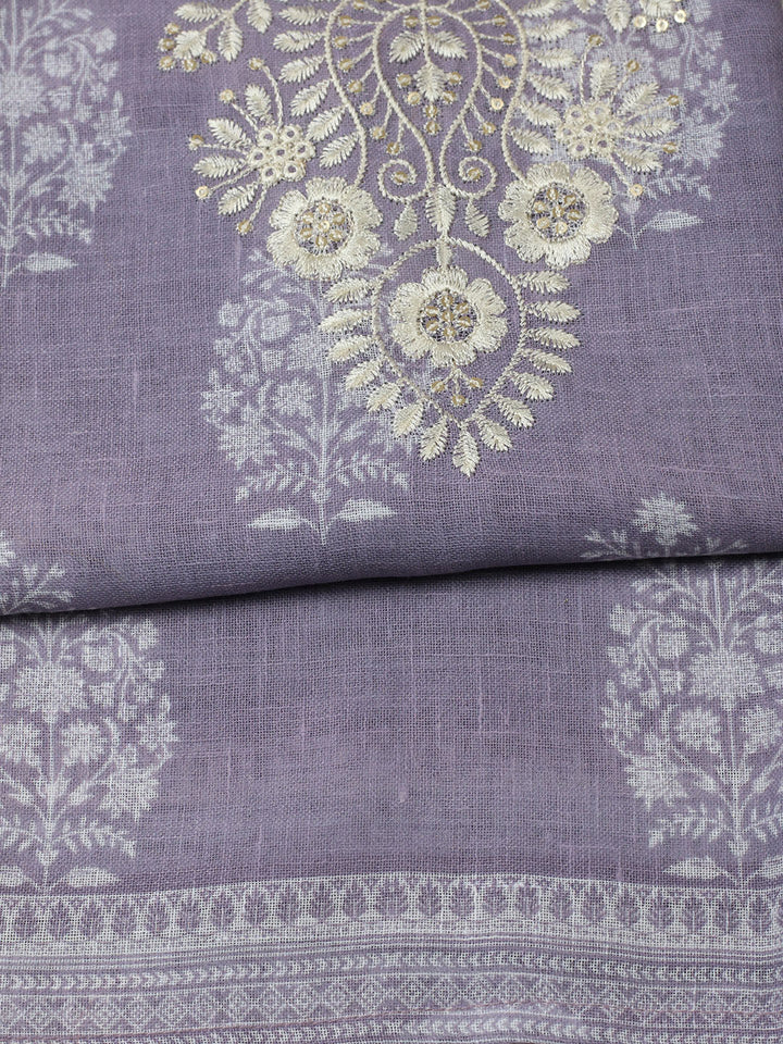 Embroidered Linen Blend Unstitched Suit With Pant &amp; Dupatta