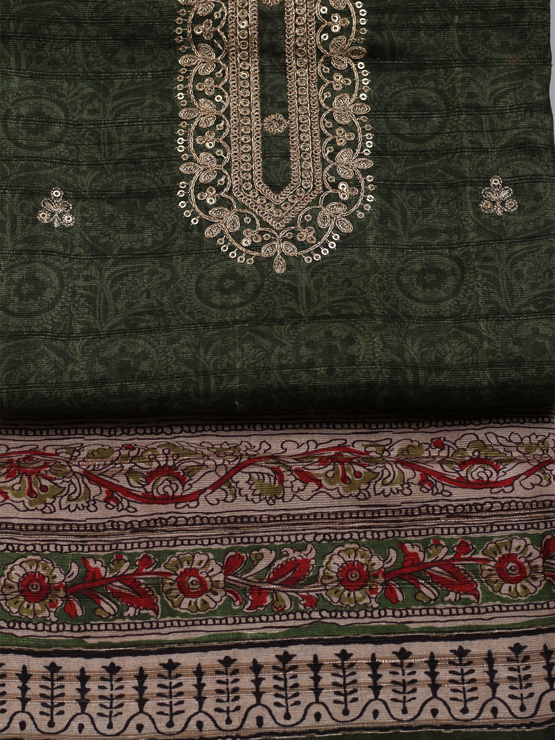 Embroidered Art Silk Unstitched Suit With Dupatta