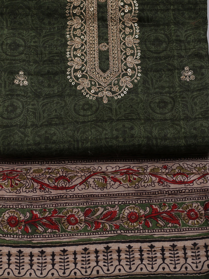 Embroidered Art Silk Unstitched Suit With Dupatta