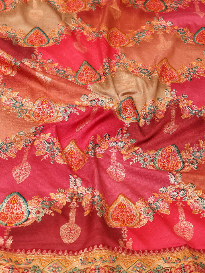 Zari Jaal Woven &amp; Printed Art Silk Saree