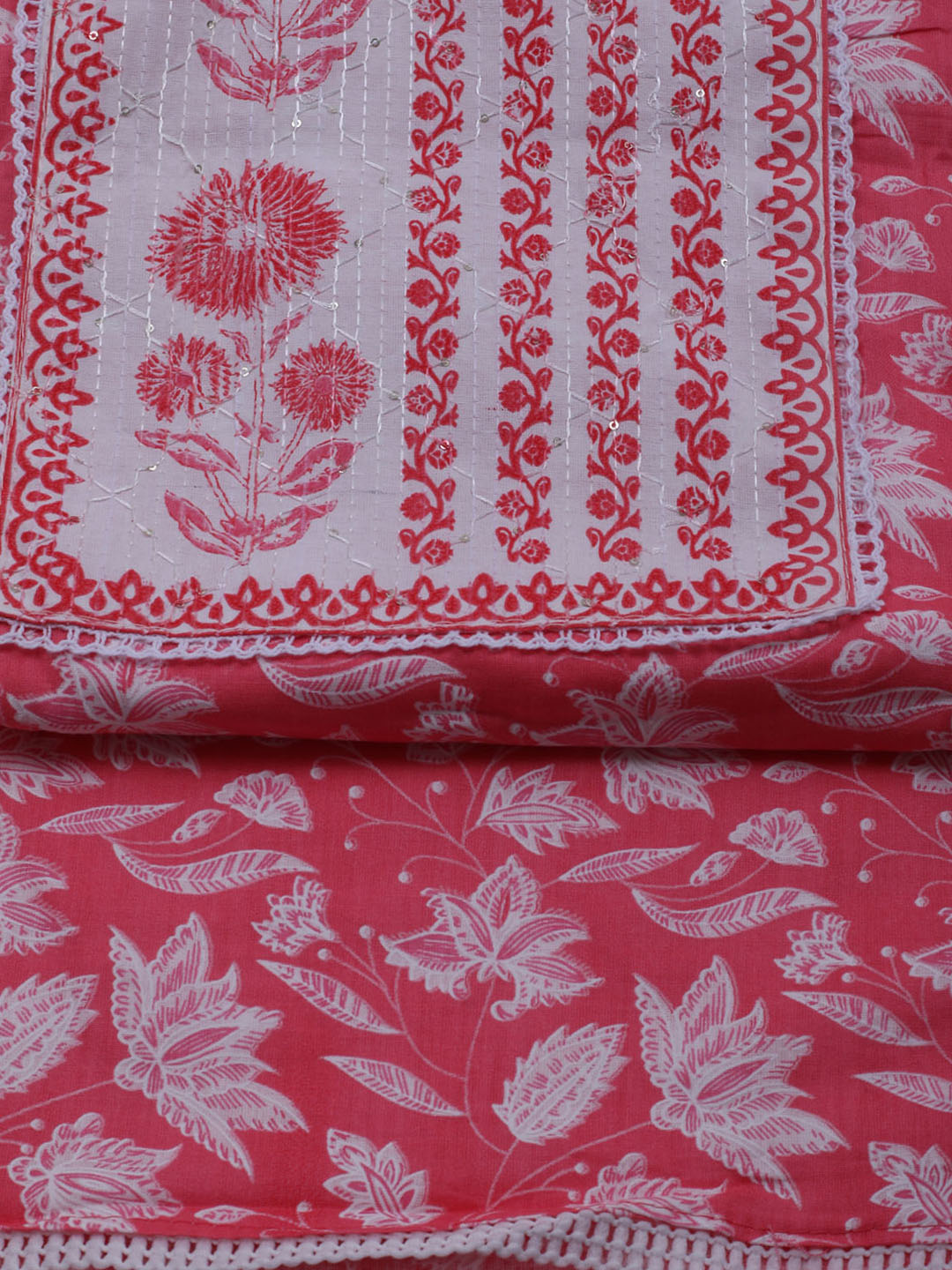 Printed Cotton Blend Unstitched Suit With Dupatta