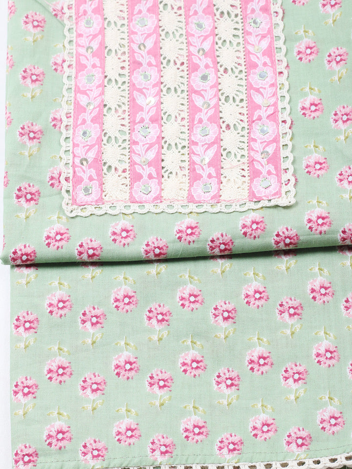 Printed Cotton Blend Unstitched Suit With Pant &amp; Dupatta