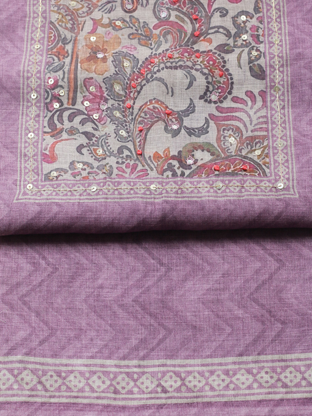 Embroidered Chanderi Unstitched Suit With Pant &amp; Dupatta